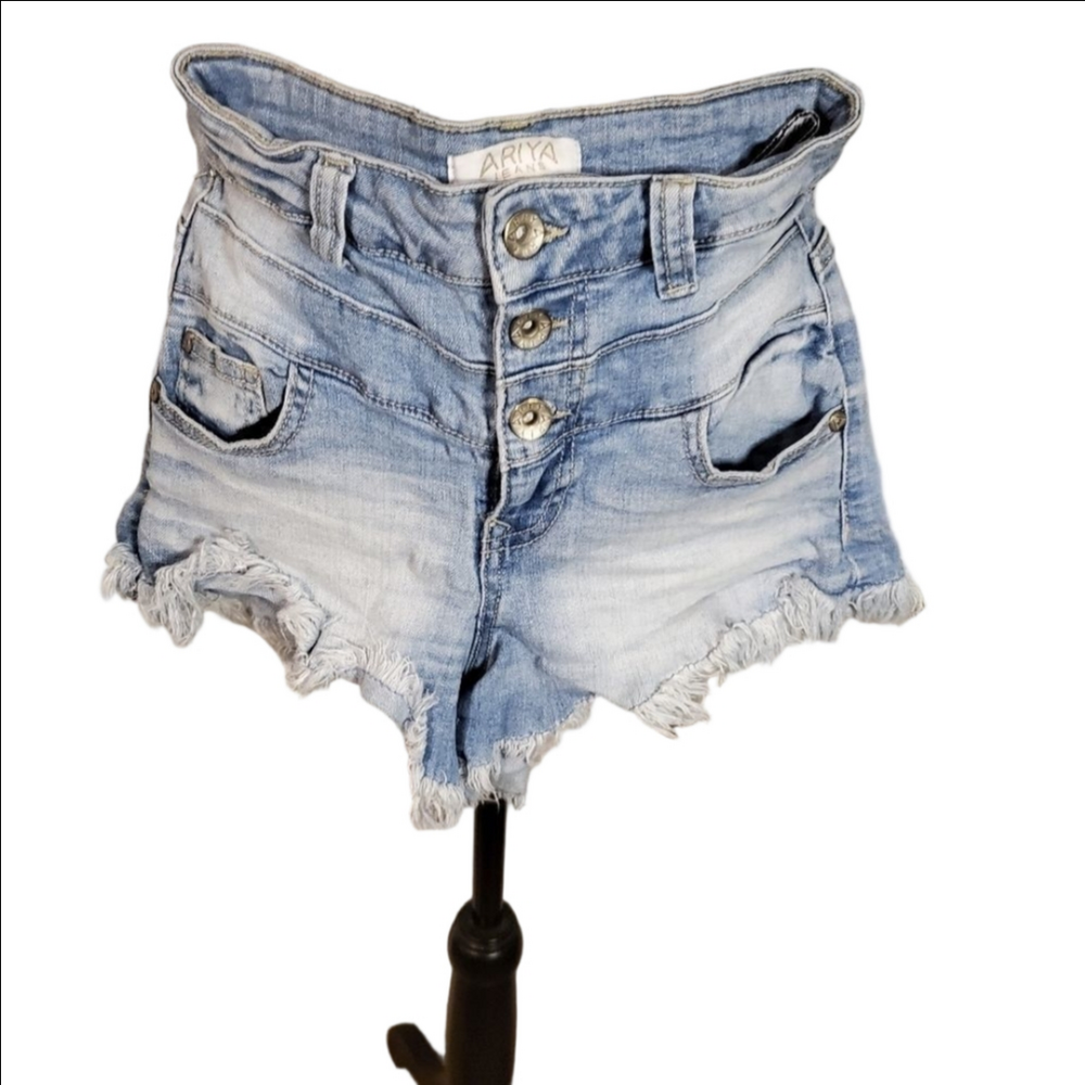 Ariya Jeans Acid Wash Distressed Raw Hem Jean Shorts Size 25